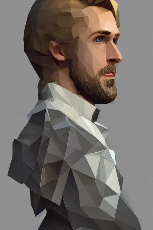 Prompt: beautiful cottage Ryan Gosling low poly computer 3d model, complex, elegant, highly detailed, digital painting, artstation, concept art, smooth, clear focus, illustration, works by artgerm, Greg Rutkowski and Alphonse Mucha