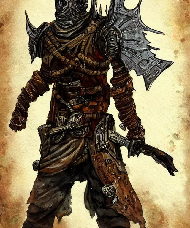 Prompt: a oil / watercolor painting full body character portrait of a gunslinger / paladin in the style of dark souls in the style of darkest dungeon trending on artstation deviantart pinterest detailed realistic hd 8 k high resolution