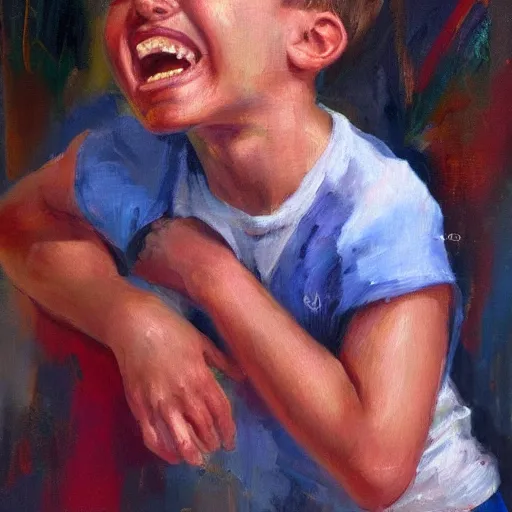 Prompt: The Joy Of Life, expressive oil painting, a boy, evokes feelings of joy, 4k detail