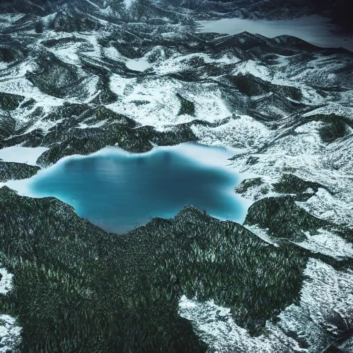 Image similar to majestic landscape, realistic, atmospheric, tilt shift, aerial photo, 8 k, octane render, unreal engine