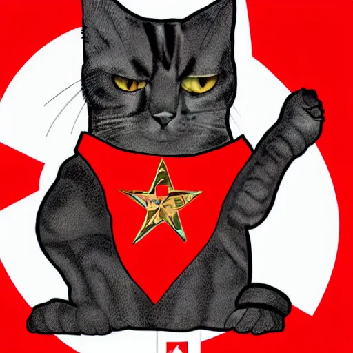 Prompt: digital art of a cat wearing a communist uniform