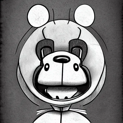 Prompt: a sketch drawing of freddy fazbear, artstation, deviantart, black and white, fnaf,