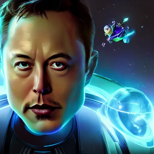 Image similar to portrait of elon musk as buzz lightyear, league of legends amazing splashscreen artwork, splash art, natural light, elegant, photorealistic facial features, intricate, fantasy, detailed face, atmospheric lighting, anamorphic lens flare, cinematic lighting, league of legends splash art, hd wallpaper, ultra high details by greg rutkowski