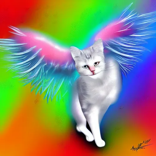Image similar to cat with angel wings, digital art, trending