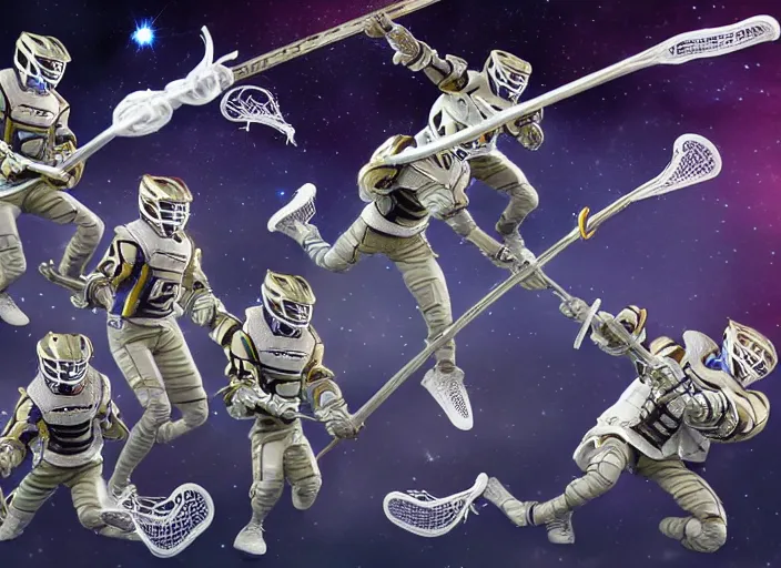 Image similar to lacrosse team chitauri, playing intergalactic championship, in space, highly detailed, 8k, intricate, award winning.