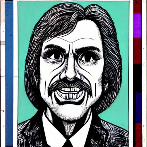 Image similar to a portrait of Jim Carey drawn by Robert Crumb