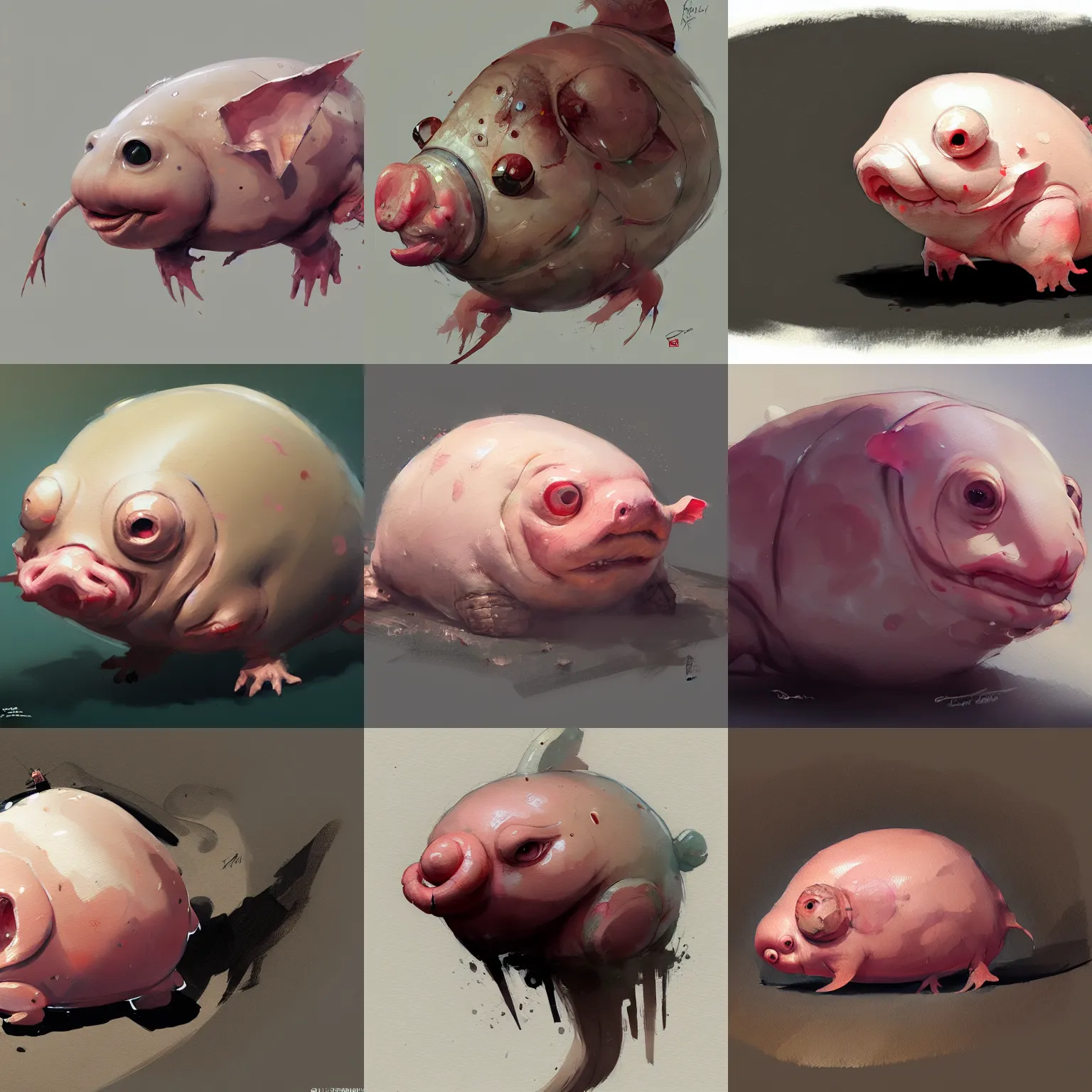 Prompt: concept art of a blobfish, highly detailed painting by dustin nguyen, akihiko yoshida, greg tocchini, greg rutkowski, cliff chiang, 4 k resolution, trending on artstation, 8 k