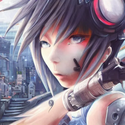 Image similar to dynamic composition, motion, ultra-detailed, incredibly detailed, a lot of details, amazing fine details and brush strokes, colorful and grayish palette, smooth, HD semirealistic anime CG concept art digital painting, watercolor oil painting of Clean and detailed post-cyberpunk sci-fi close-up cyborg vampire girl in asian city in style of cytus and deemo, blue flame, relaxing, calm and mysterious vibes,, by a Chinese artist at ArtStation, by Huang Guangjian, Fenghua Zhong, Ruan Jia, Xin Jin and Wei Chang. Realistic artwork of a Chinese videogame, gradients, gentle an harmonic grayish colors. set in half-life 2, Matrix, GITS, Blade Runner, Neotokyo Source, Syndicate(2012), dynamic composition, beautiful with eerie vibes, very inspirational, very stylish, with gradients, surrealistic, dystopia, postapocalyptic vibes, depth of field, mist, rich cinematic atmosphere, perfect digital art, mystical journey in strange world