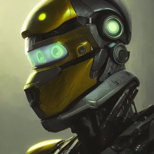 Prompt: robot with glowing yelow visor as a realistic scifi cyberpunk knight, closeup portrait art by james jean and greg rutkowski, robot destroyed to pieces, realistic face, like ironman, digital art, trending on artstation, symmetry!!!