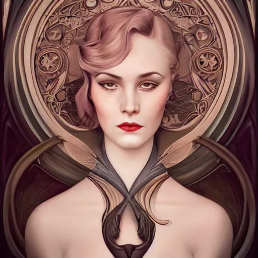 Image similar to an art nouveau, ( streamline moderne ), multi - racial portrait in the style of anna dittmann and charlie bowater and loish. very large, clear, expressive, and intelligent eyes. symmetrical, centered, ultrasharp focus, dramatic lighting, photorealistic digital matte painting, intricate ultra detailed background.