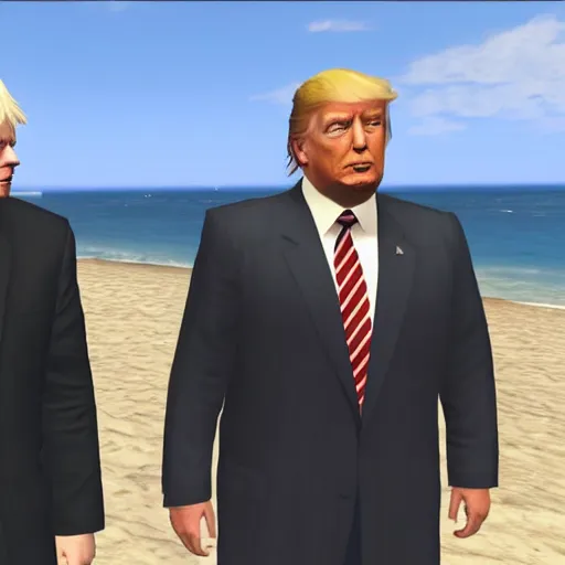 Image similar to boris johnson and trump on san andreas beach GTA V loading screen