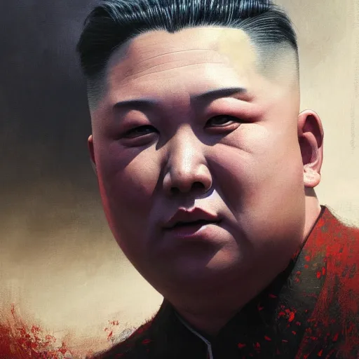 Image similar to Portrait of Kim Jong-un as demonic chaos god, dark fantasy, intricate, smooth, artstation, painted by Wayne Barlowe, Greg Rutkowski, Zdislav Beksinski