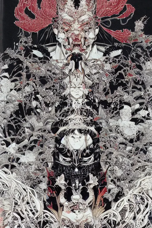 Image similar to 中 元 节, 中 国 鬼 节, king of hell, comic book page, symmetrical, by yoichi hatakenaka, masamune shirow, josan gonzales and dan mumford, ayami kojima, takato yamamoto, barclay shaw, karol bak, yukito kishiro