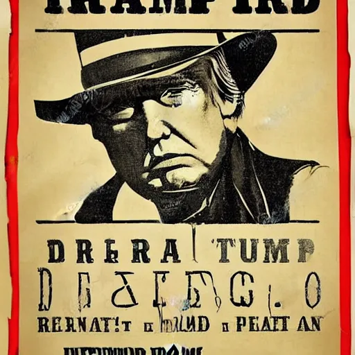 Prompt: Donald Trump on a wild wild West wanted poster with a 10 gallon hat caring to LeMat revolver