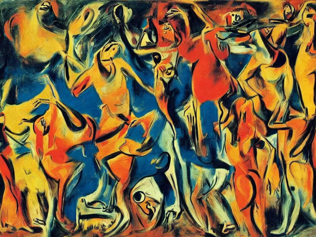 Image similar to surreal, tribal dance, art by willem de kooning, dali