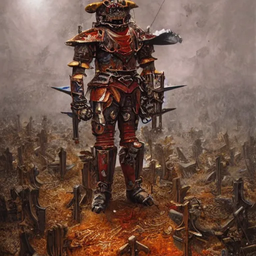 Prompt: anthropomorphic shiba inu, red metal skullknight armor, standing, graveyard of skulls tombs crosses, fantasy 3 d render, masterpiece, light aura, by donato giancola and greg rutkowski and wayne barlow and zdzisław beksinski, shiba inu realistic face