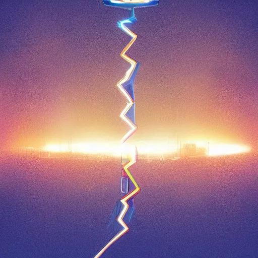 Prompt: Hockey stick with lightning bolts coming out of it. Bright lights hockey arena in the background. Digital art by Beeple