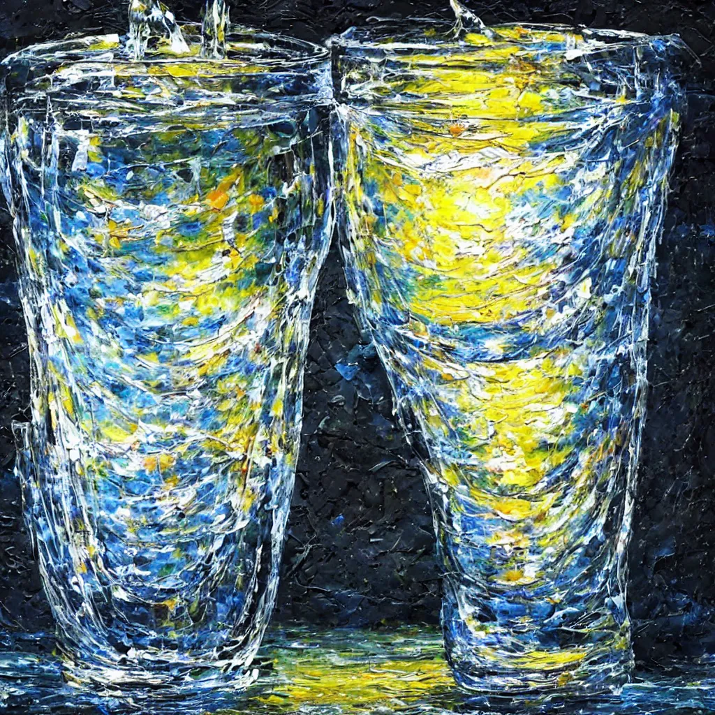 Super Realistic Large Full Glass Of Water In A Dark Stable Diffusion 
