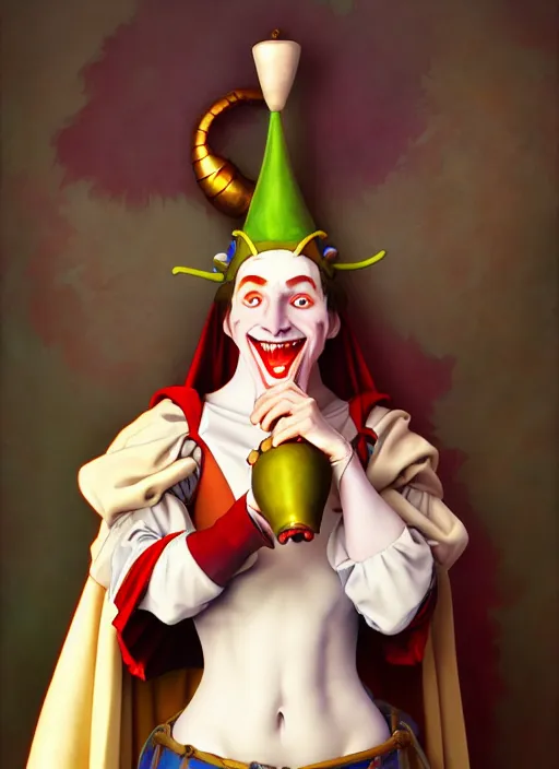 Prompt: lunatic medieval jester holding maracas natural lighting, path traced, highly detailed, high quality, digital painting, by don bluth and ross tran and studio ghibli and alphonse mucha, artgerm