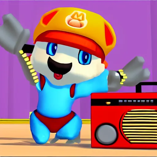 Prompt: nintendo 64 screenshot of a cute cat dancing in front of a Boombox, cute