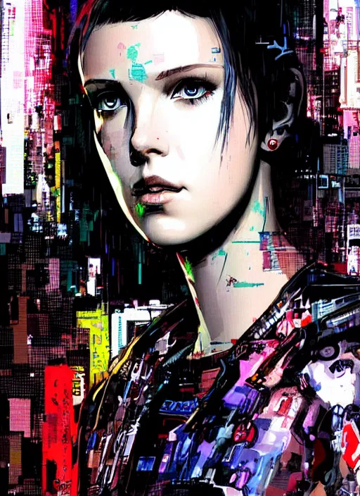 Prompt: Portrait of Cyberpunk Millie Bobby Brown by Yoji Shinkawa