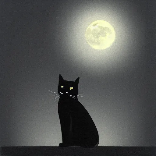 Prompt: “A black cat on top of a building at night with a full moon in the style of Vincent Van Vogh”