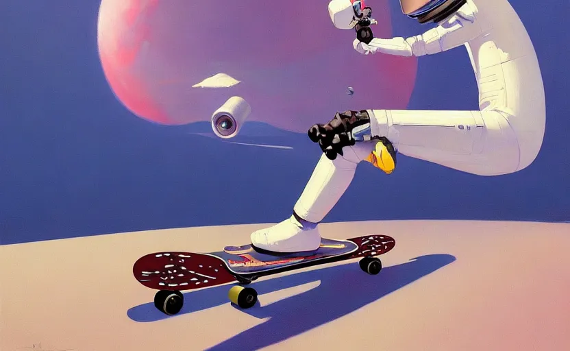 Image similar to an astronaut riding a skateboard, very coherent, painted by Edward Hopper, Wayne Barlowe, painted by James Gilleard, airbrush, art by JamesJean