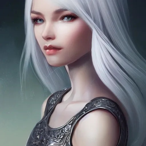 Image similar to teen elf girl, silver hair, gorgeous, amazing, elegant, intricate, highly detailed, digital painting, artstation, concept art, sharp focus, illustration, art by Ross tran, by artgerm