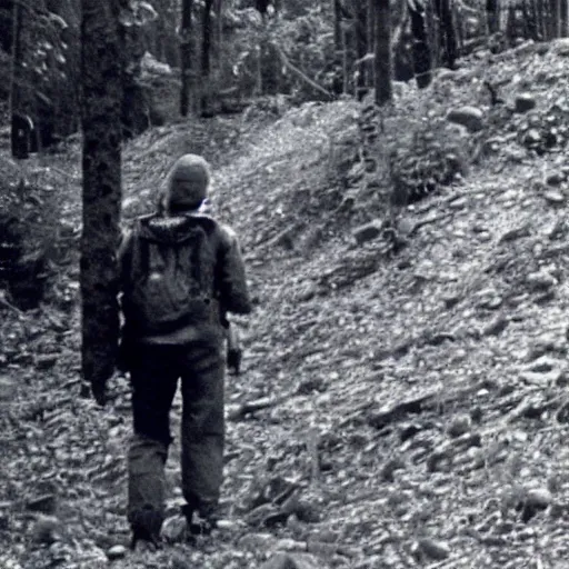 Image similar to A screen capture of found footage video left behind by a missing hiker in 1986