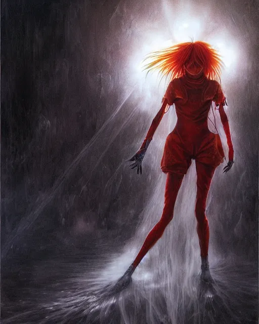 Prompt: asuka langley soryu wearing plugsuit, award winning photograph, radiant flares, realism, lens flare, intricate, various refining methods, micro macro autofocus, evil realm magic painting vibes, hyperrealistic painting by michael komarck - stephen gammell