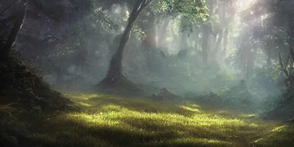 Image similar to a forest, cinematic angle, studio Ghibli, volumetric lighting, intricate, elegant, digital art, artstation, detailed oil painting, hyperrealistic, sharp focus, 8k