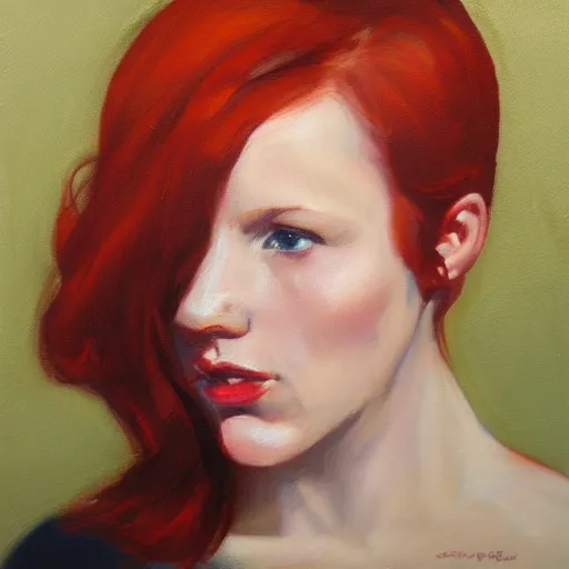 Prompt: life study of a red head in oils.