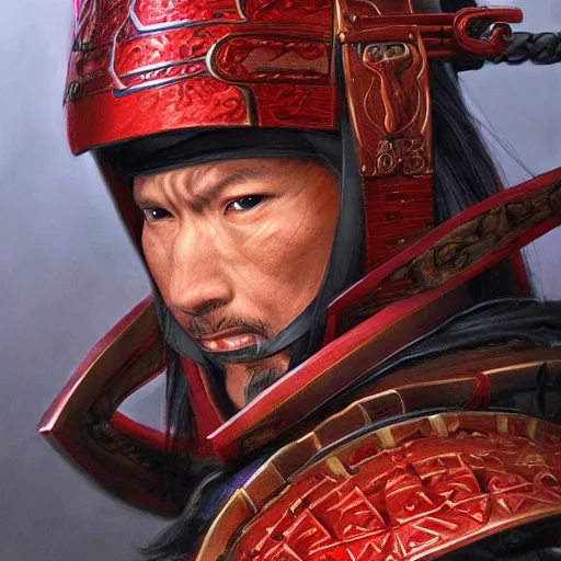 Image similar to samurai warrior with red armor as a d&d character, portrait art by Donato Giancola and James Gurney, digital art, trending on artstation