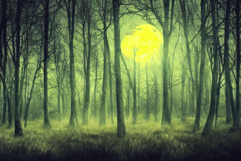 Prompt: a forest under moonlight, dreamlike, calm