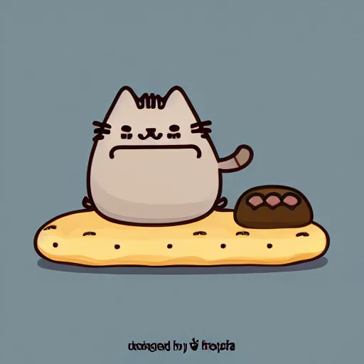 Prompt: Pusheen cat eating an empanada 🥟, vector illustration