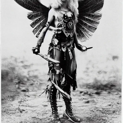 Prompt: photo of a winged female warrior