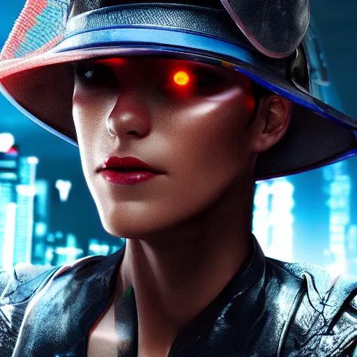 Prompt: a hat from the future, cyberpunk, highly detailed, epic lighting, hyper photorealism, 8 k