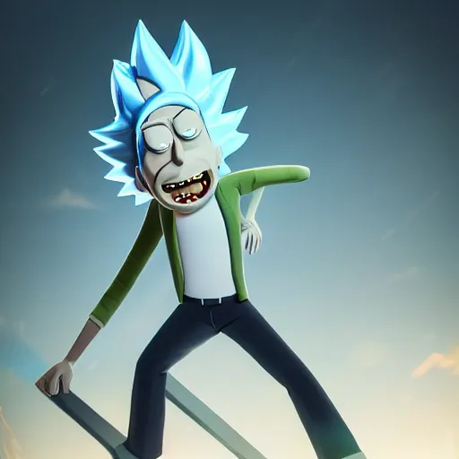 Image similar to full body pose, hyperrealistic photograph of rick sanchez from rick and morty, dim volumetric lighting, 8 k, octane beautifully detailed render, extremely hyper detailed, intricate, epic composition, cinematic lighting, masterpiece, trending on artstation, very very detailed, stunning, hdr, smooth, sharp focus, high resolution, award, winning photo, dslr, 5 0 mm