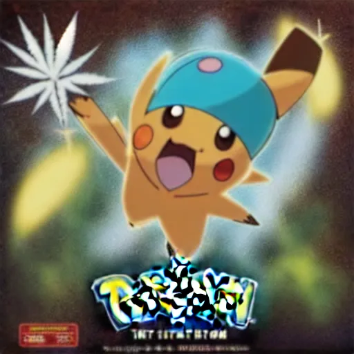 Prompt: pokemon the first movie on weed album cover