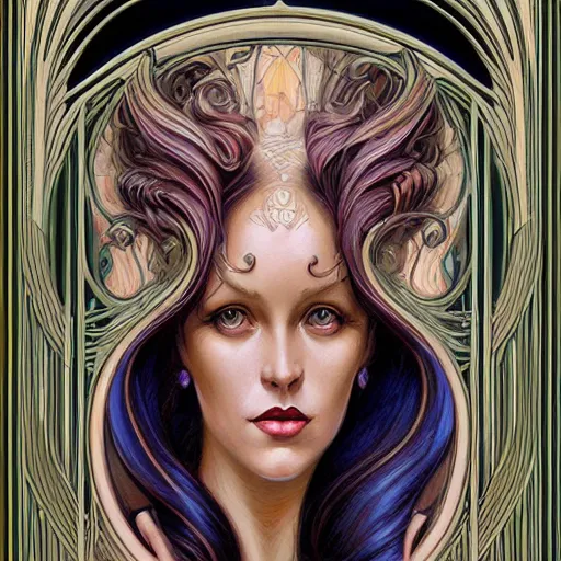 Image similar to an art nouveau streamline moderne portrait in the style of donato giancola and anna dittmann and charles dulac.