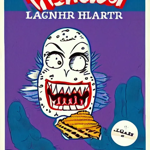 Image similar to ice cream monster man laughing, 1 9 8 6 horror painted art book cover, thick lines