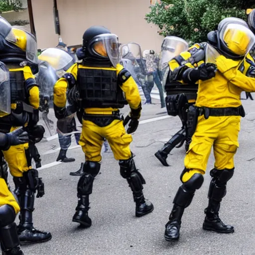 Image similar to barry bee benson flees from several riot police