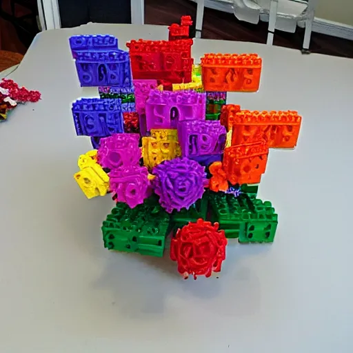 Prompt: a floral arrangement made of legos