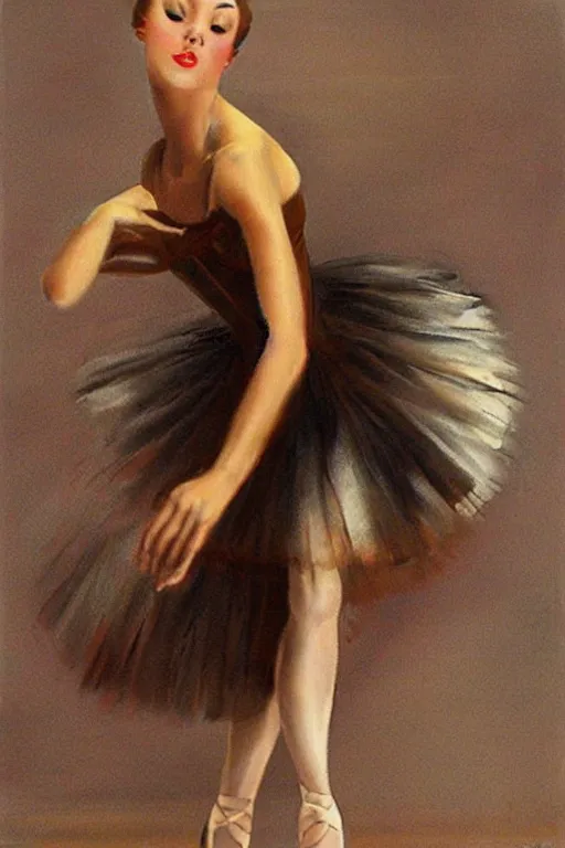 Prompt: beautiful digital oil vintage ballerina girl by Jean Maio 60s