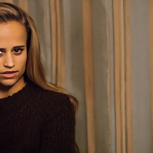 Image similar to alicia vikander, blonde hair, 5 0 mm film still the interview