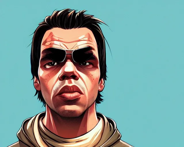 Prompt: Orelsan GTA V loading screen illustration in the style of Stephen Bliss, Orelsan very detailed illustration, Orelsan trending on artstation, Orelsan trending on deviantart, symmetrical face Orelsan