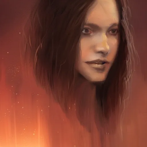 Image similar to portrait of an woman by Greg Rutkowski, she is about 20 years old, pretty, long brown wavy hair, scar near her mouth that makes her look like she's smiling all the time, wearing black sith robes, Star Wars Expanded Universe, highly detailed portrait, digital painting, artstation, concept art, smooth, sharp foccus ilustration, Artstation HQ