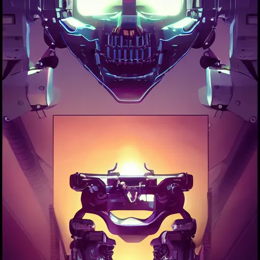 Image similar to a robot cybernetic cyberpunk skull minimalist comics, behance hd by jesper ejsing, by rhads, makoto shinkai and lois van baarle, ilya kuvshinov, rossdraws global illumination ray tracing hdr radiating a glowing aura