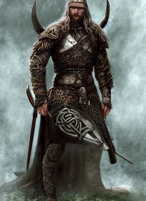 Image similar to aesthetic digital illustration of a kneeling viking warrior, by anne stokes | dirty and bloody, concept art, character concept, matte background. unreal engine, finalrender, centered, deviantart, artgerm