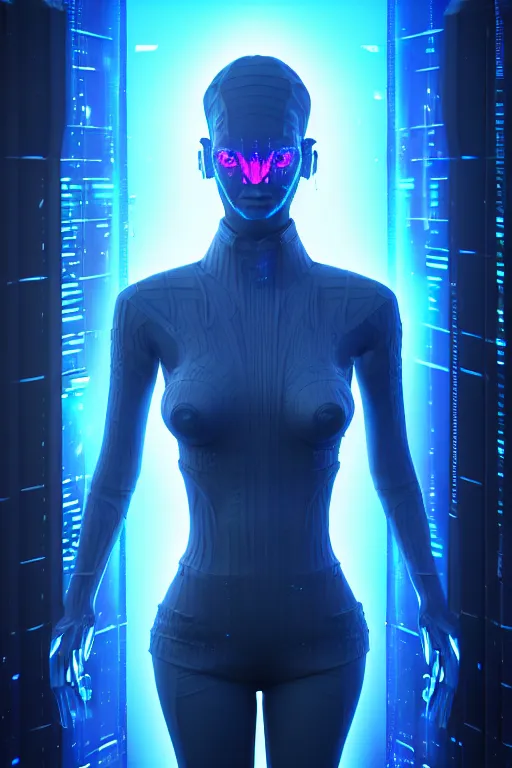 Image similar to high quality 3 d render sci - fi metaverse avatar! hybrid fighting, highly detailed, unreal engine cinematic smooth, in the style of blade runner, hannah yata charlie immer, dark blue neon light, low angle, uhd 8 k, sharp focus